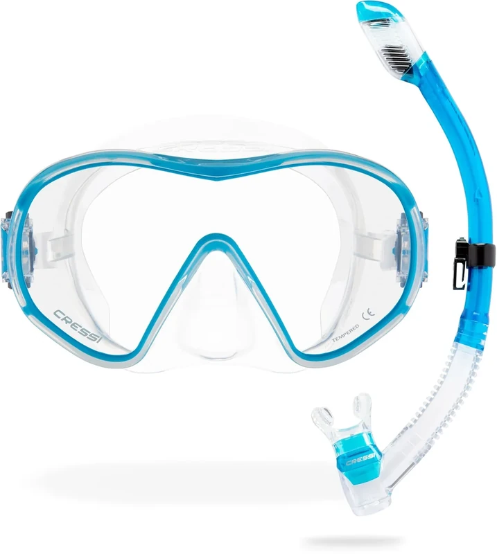Cressi F-Dual & Supernova Trockenmaske & Schnorchel-Kits, transparent/durchscheinend Aquamarin