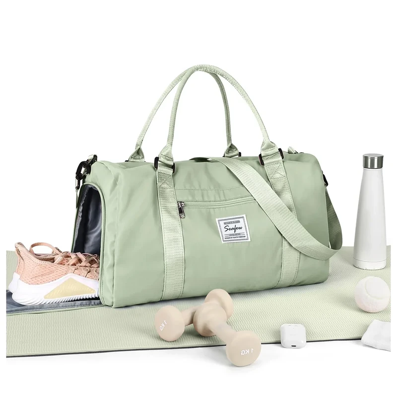 HYC00 Sport Duffel Bag Damen Sporttasche für Damen Herren mit Nassfach & Schuhfach, Reisetasche Handgepäck Weekender Gym Travel Bag Women Schwimmtasche Yoga Bags Tanztasche Trainingstasche, Grasgrün