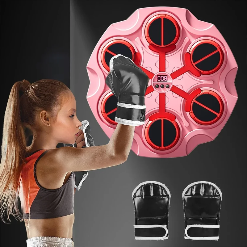 Toyone Music Boxing Maschine – Wandmontiertes Smart Scoring Musik Box Maschine mit Boxhandschuhe,LED Boxmaschine, 3 Geschwindigkeitsmodi und Zählmodus，Sportspielzeug für Erwachsene und Kinder(Rosa)