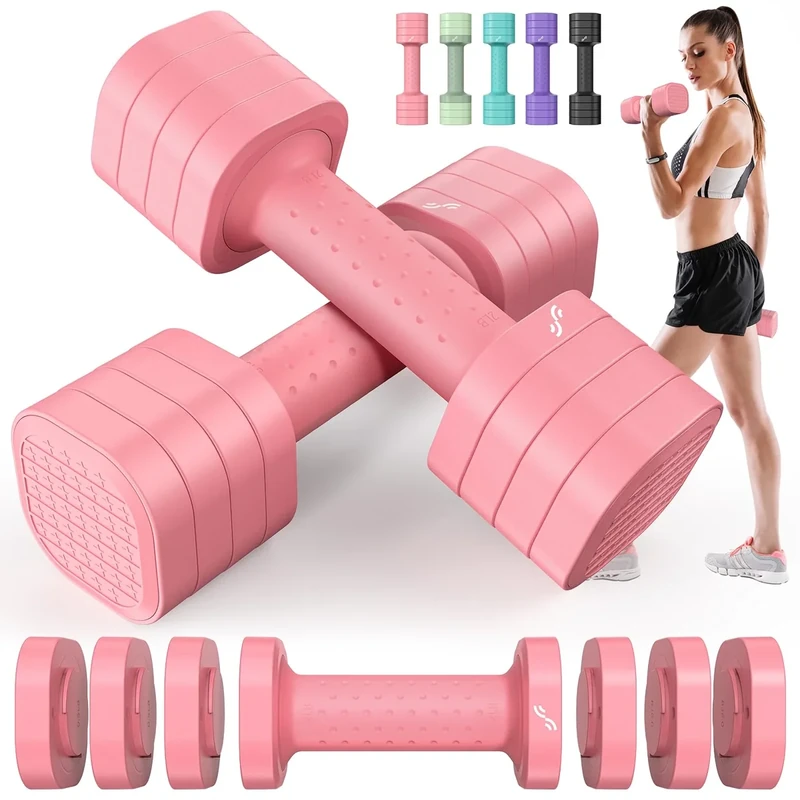 Hanteln Frauen Set, Sportneer Verstellbare Hanteln– Kurzhanteln 2er Set (0,9–2,3 kg pro Hantel), 4-in-1 Hanteln Set mit rutschfestem TPU-Griff,Dumbbell Set für Home Gym, Fitness & Krafttraining (Rosa)