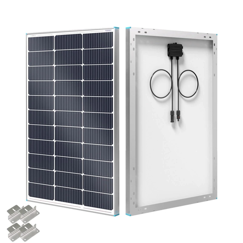 Renogy N-Type 100-Watt-Solarmodul mit Montage-Z-Halterungen, 16BB 100W Solarpanel 12V, 25% hocheffizientes PV-Modul, Netzladegerät für Wohnmobil, Wohnmobil, Marine, Zuhause, Dach, netzunabhängiges