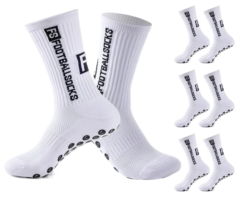 Werfunee 3 Paare Fußball Socken Football Socks Fußballsocken für Herren Damen Anti Rutsch Grip Socken Fussball (DE/NL/SE/PL, Numerisch, 39, 46, Regular, Regular, Weiß)