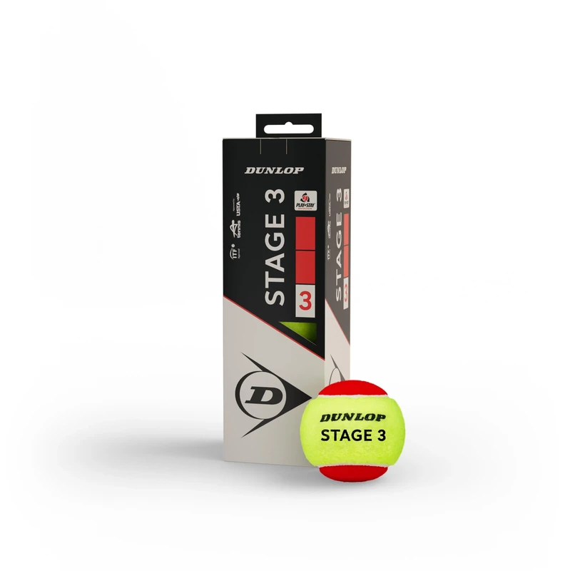 Dunlop Tennisball Stage 3 Rot - für Kinder & Anfänger auf dem Kleinfeld (3 Bälle)