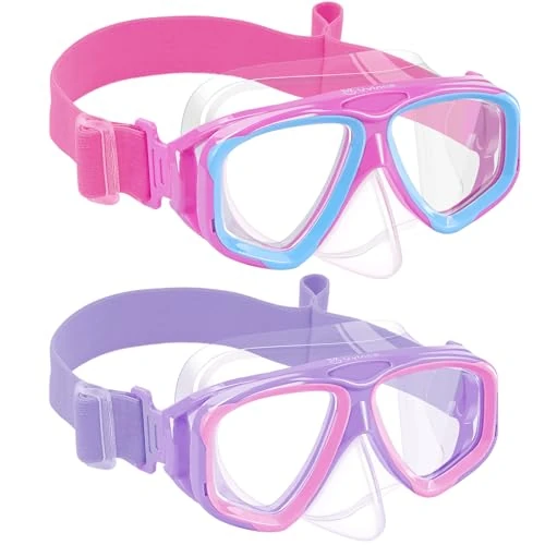 Vvinca Schwimmbrille für Kinder mit Nasenschutz und Stoffband, bruchsicher, antibeschlag- und wasserdicht für Kinder von 3–14 Jahren
