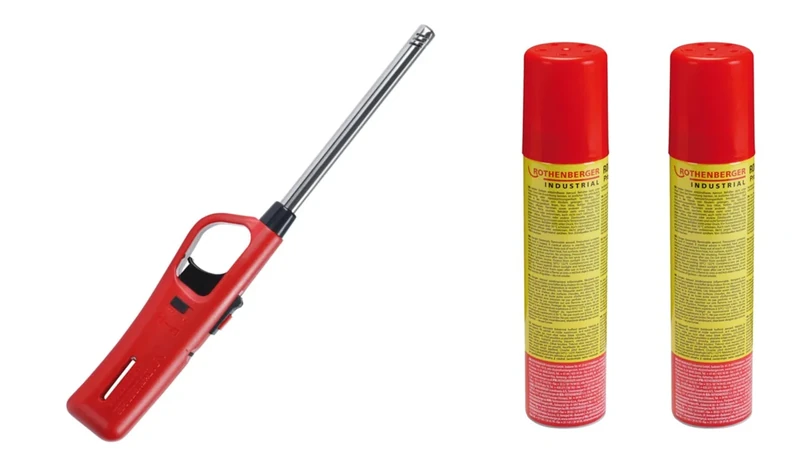 ROTHENBERGER Industrial 1x Gasanzünder inkl. 2X Nachfüllgas 100 ml | Feuerzeug | Abzugsperre | Piezo | Füllanzeige | Wiederbefüllbar | Kindersicherung