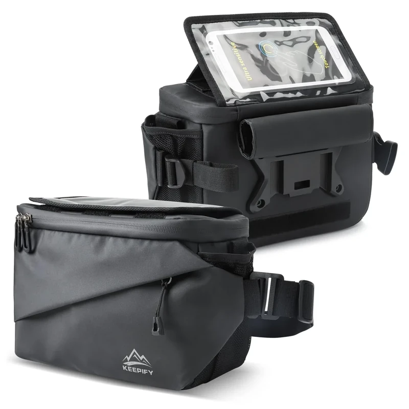 KEEPIFY 4.5L Lenkertasche Fahrrad, Fahrradtasche Lenker mit Lenkeradapter, wasserdichte Lenkertaschen mit Handy-Touchscreen/Mobiltelefonhalter - 2M