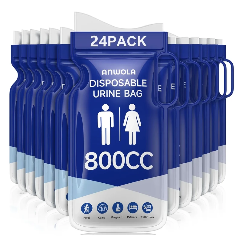 ANWOLA Urinbeutel für Unterwegs,Urinbeutel für Unterwegs Frauen, Einweg-Urinbeutel mit Griff, Notfall-Toilettenbeutel Reise- Schwangere Patienten Kinder Reisen Auto Camping Wandern (24, Blau)