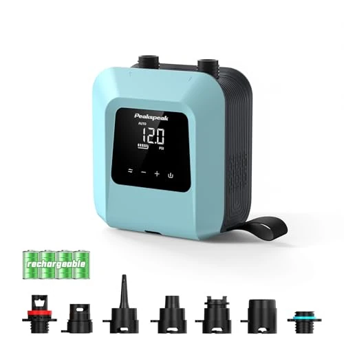 Peakspeak 20PSI Elektrische SUP Pumpe mit Akku - Wiederaufladbar, Intelligente Inflation/Deflation, Automatische Abschaltung für SUP-Boards, Kajak,Flügel,Drachen, Zelt, Matratze, Blau