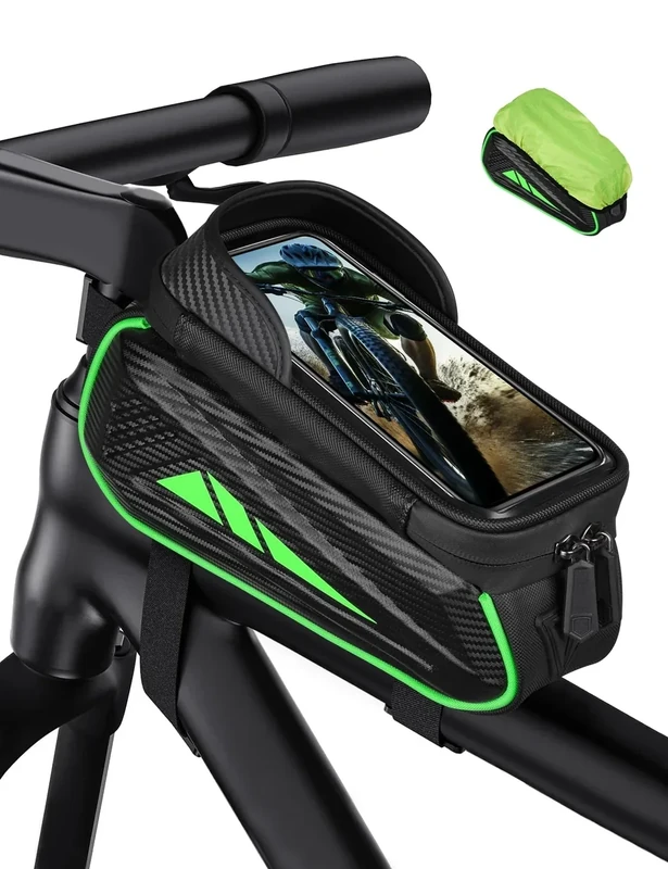 Vitalismo Fahrrad Rahmentasche Wasserdicht Lenkertasche für Smartphones bis zu 6.5 Zoll Handyhalterung Handytasche Oberrohrtasche mit TPU Sensitivem Touchscreen für Montainbikes, Rennrad（Grün）