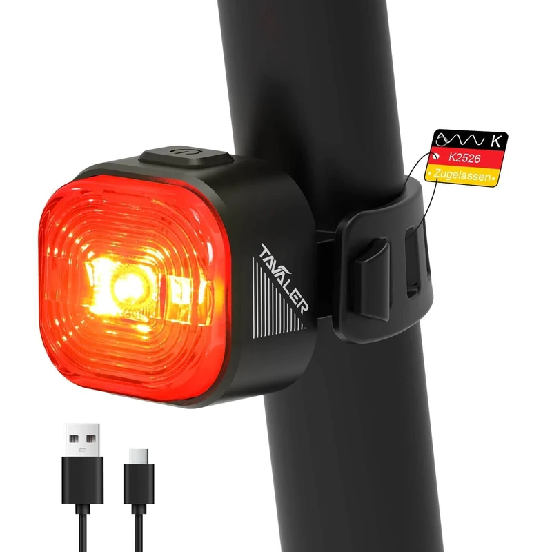 Tavaler Fahrrad Rücklicht LED | StVZO zugelassenes Rücklicht Fahrrad | USB-C Aufladbar Batterie Rücklicht | IPX6 Wasserdicht Fahrradlicht Hinten | 13 Stunden Leuchtdauer für Rennrad, MTB, E-Bike