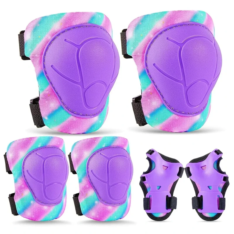 Unicorn Castle Knieschoner Kinder Schoner Set Inliner Schützer 6 in 1 Schutzausrüstung Kinder Ellenbogenschoner Handgelenkschoner Protektoren für 3-8 Jahre,Green Pink