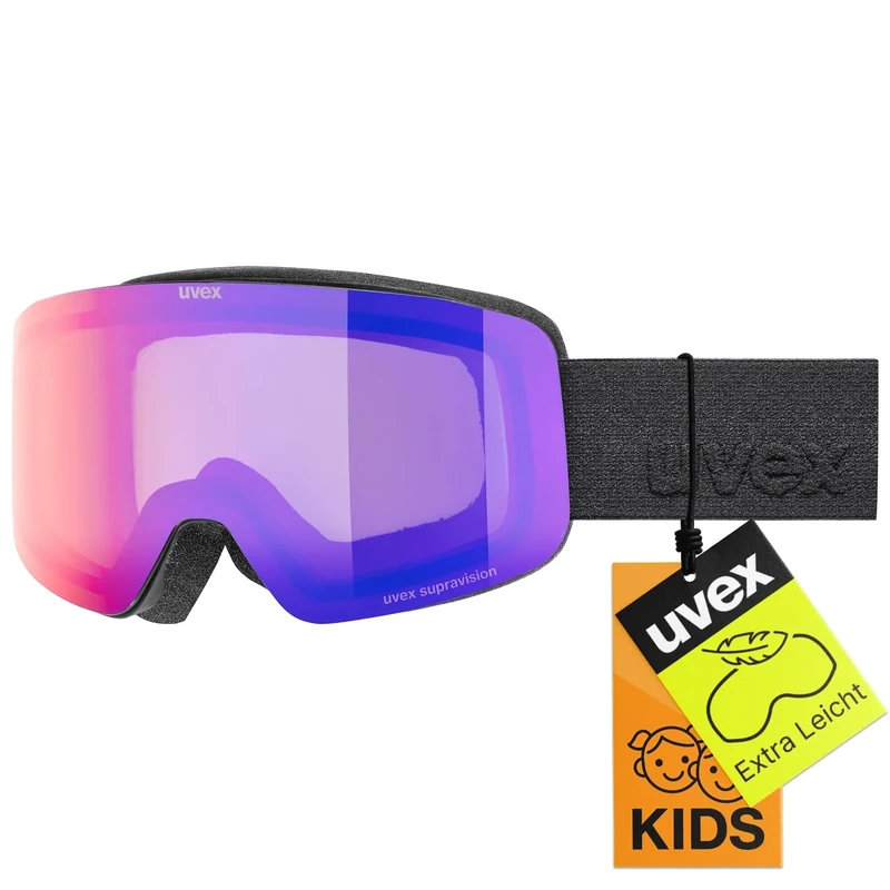 uvex pwdr FM - stylische, verspiegelte Skibrille mit weitem Sichtfeld und Anti-Fog-Beschichtung mit ausgewachsenen Features für Kinder - black matt/ruby-clear - one size - Image 1