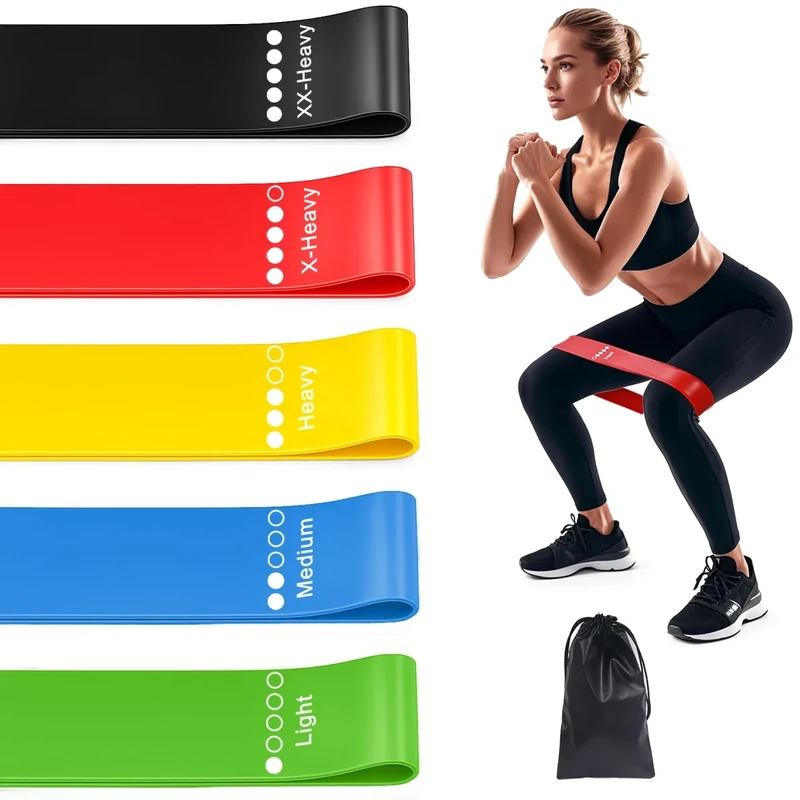 Fitnessbänder 5er Set, Widerstandsbänder mit 5 Widerstandsstufen, Naturlatex Resistance Bands Gymnastikbänder für Muskelaufbau Pilates Yoga und Fitness
