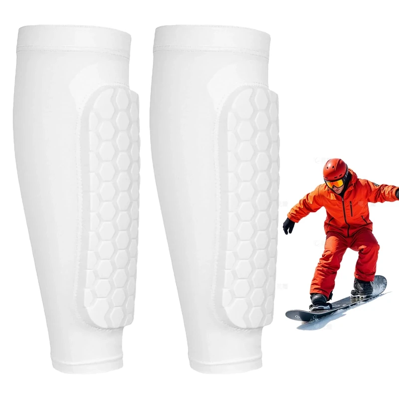 Shin Protector Ski, Ski Schienbeinpolster, Schienbeinschoner Skischuhe, Lange, Elastische Antikollisions-Leggings-Schutzhülle Mit Wabenmuster für Skifahren, Fußball (Weiß, M)