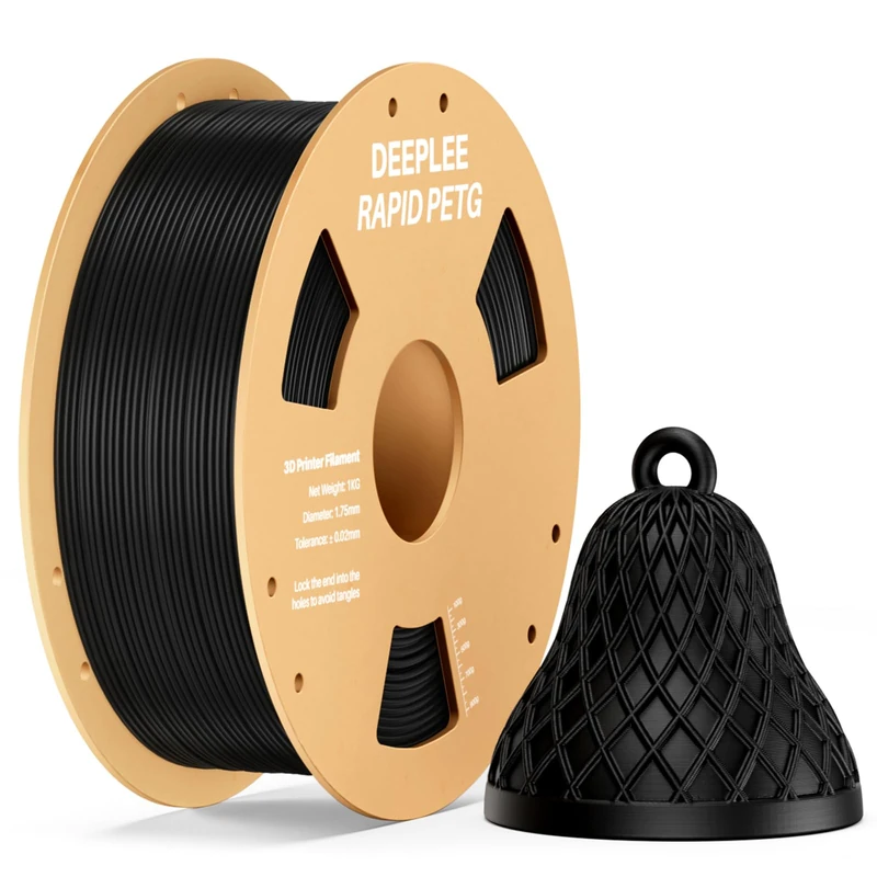 DEEPLEE Rapid PETG Filament, 1,75 mm, schwarz, 1 kg, 3D-Drucker-Filament, gute Schlagfestigkeit, Hochgeschwindigkeits-Filament-Materialgeschwindigkeit bis zu 600 mm/s, passend für die meisten FDM