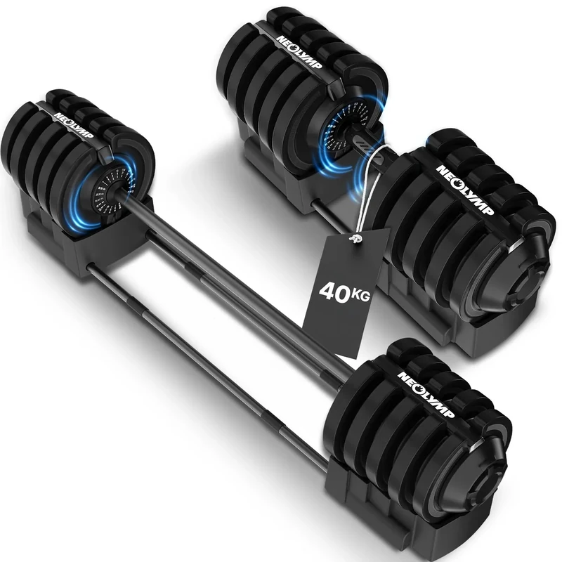 NEOLYMP 2-in-1 verstellbares Hanteln Set (2-40 kg) - Kurzhantel und Langhantel in 1 Set – Hantelset mit einstellbaren Gewichten, Langhantel Set