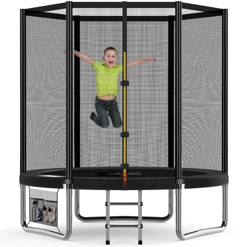 Devoko Trampolin Outdoor Ø 183/228/305/366/427 cm Indoor Trampolin Kinder Gartentrampoline, Komplettset mit Schuhnetz, Leiter, Randabdeckung, Sicherheitsnetz, Belastbarkeit 50 kg (Schwarz)