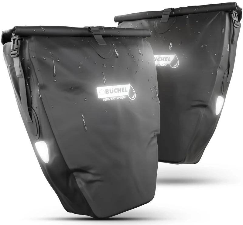 Büchel Fahrradtasche für Gepäckträger, 2er Set, 25.4 L - 100 Prozent Wasserdicht, mit Tragegriff und Schultergurt, fahrradtasche, gepäckträgertasche, Fahrrad Taschen hinten
