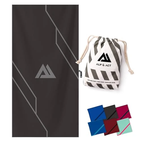 ALP & ACT Mikrofaser Handtuch für Fitness & Sport - 100% Recycelt - EXTRA KOMPAKT & saugfähig - Sporthandtuch für Gym, Yoga, als Saunahandtuch - Microfaser Handtücher & Fitnesshandtuch - grau, 140x70
