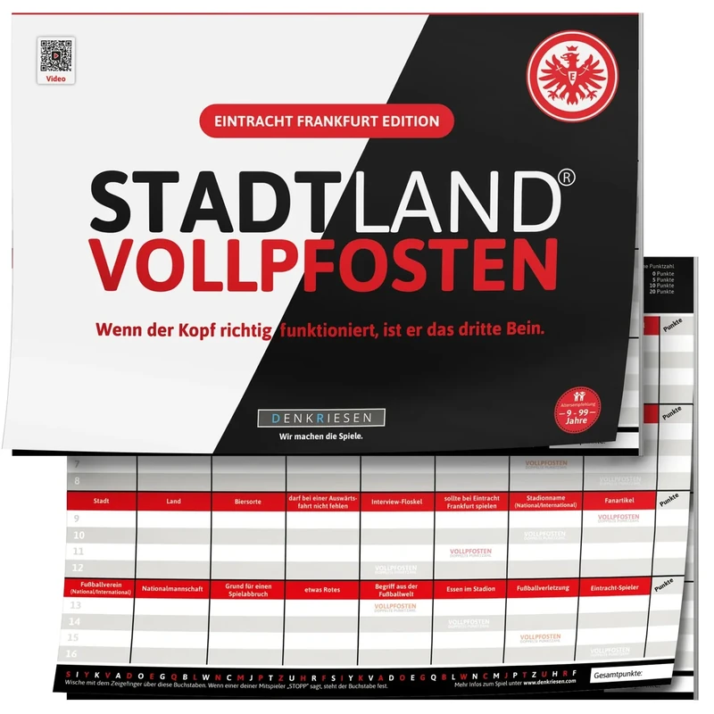 DENKRIESEN - Stadt Land VOLLPFOSTEN® – Eintracht Frankfurt Edition | DIN A4 Spielblock | Ab 9 Jahren | Stadt Land Fluss | Familienspiel | Fanartikel | Partyspiel | Geschenk | Spaß