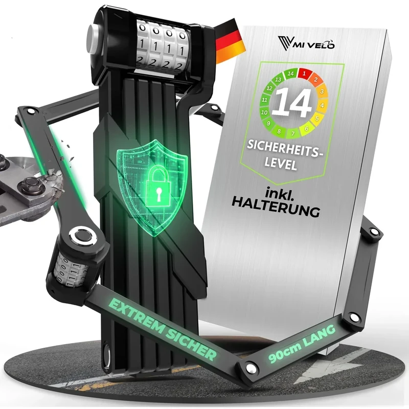 MIVELO Fahrradschloss Faltschloss extra sicher I Faltschloss Zahlenschloss mit 10.000 möglichen Kombinationen inkl. Halterung I Radschloss – Schloss für Fahrrad & E-Scooter 90/120cm (90cm)