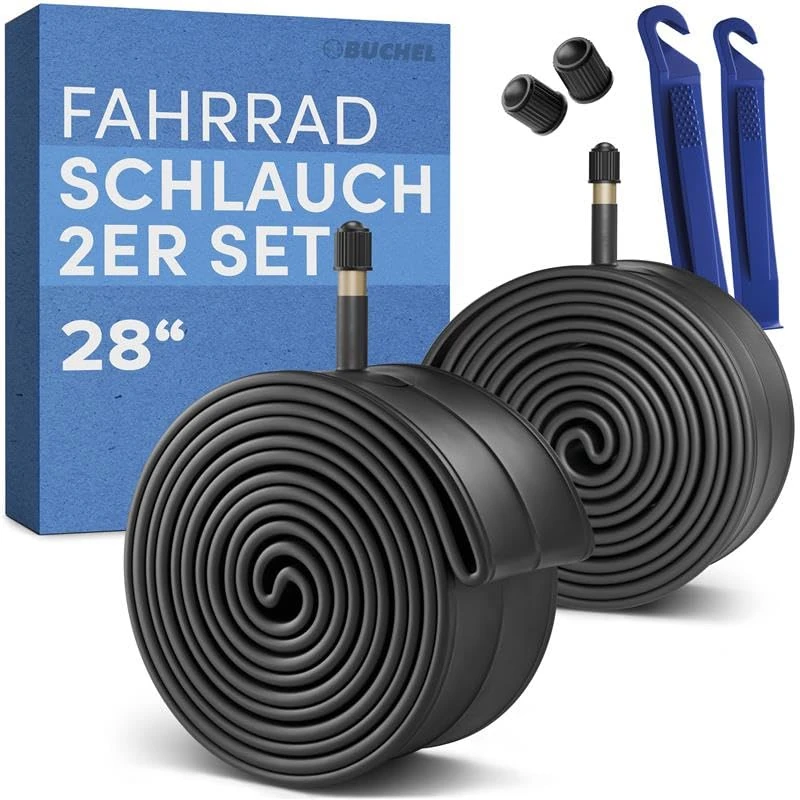 Büchel Fahrradschlauch 28 Zoll - AV 40mm, 28x1,75-2,125 (47-622), inkl. Reifenheber & Ventilkappe | Robuster&Luftdichter Schlauch 28 Zoll aus Hochwertigem Kautschuk - City, Tour&MTB Fahrradschläuche