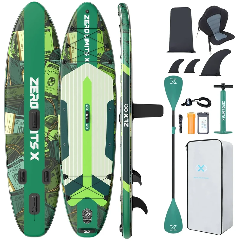 ZLX SUP Board mit Sitz Stand up Paddling Board 320cm Stabil Aufblasbares Paddle Board für Erwachsene Familien Anfängerfreundlich, Anti-Rutsch Deck, Pumpe