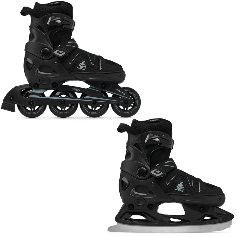 RAVEN Pulse 2in1 Schlittschuhe Inline Skates Inliner für Kinder und Erwachsene verstellbar (PRO Black, 37-40 (23,5-26cm))