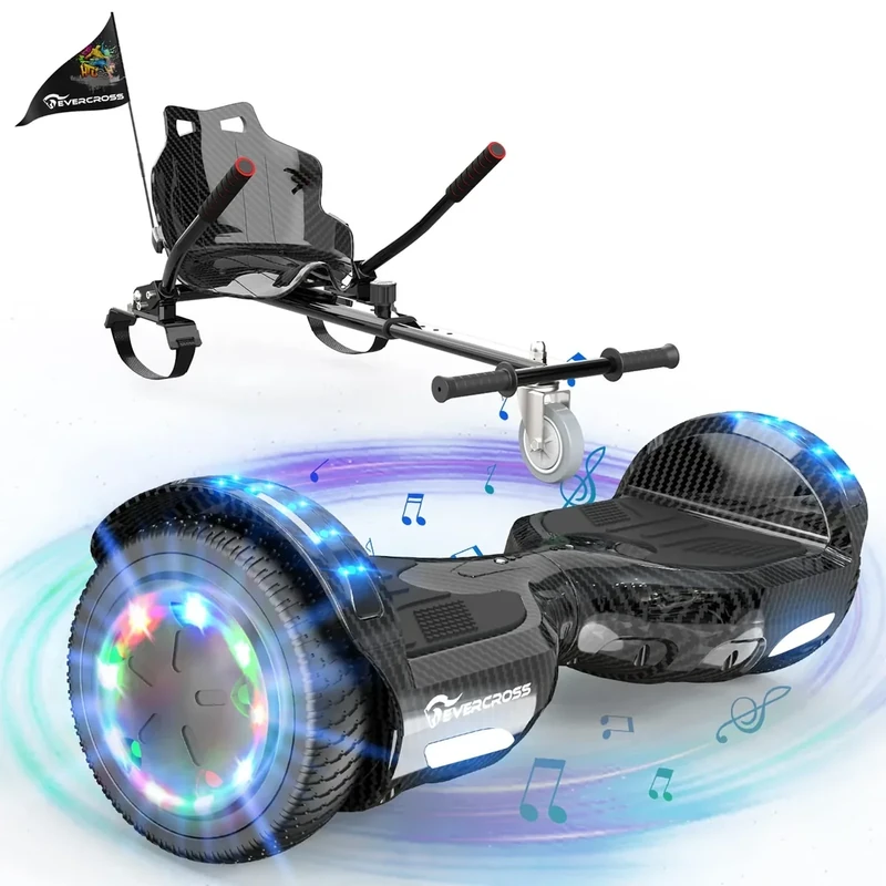 EVERCROSS 6,5" Hoverboards mit Sitz, Self Balance Scooter mit Bluetooth & LED, Hover Board mit Hoverkart mit 4Ah Batterie für Kinder Jügen Erwachsen Karbon