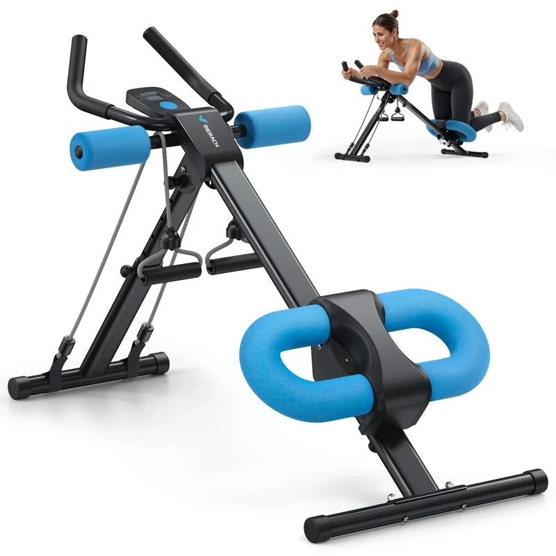 MERACH Bauchtrainer Bauchmuskeltrainer für Zuhause Multifunktionale Trainingsgerät für Ganzkörpertraining Abdominal Ab Machine mit LCD-Monitor Bauchmuskeltrainer Bauchmuskeltraining-Schwarz