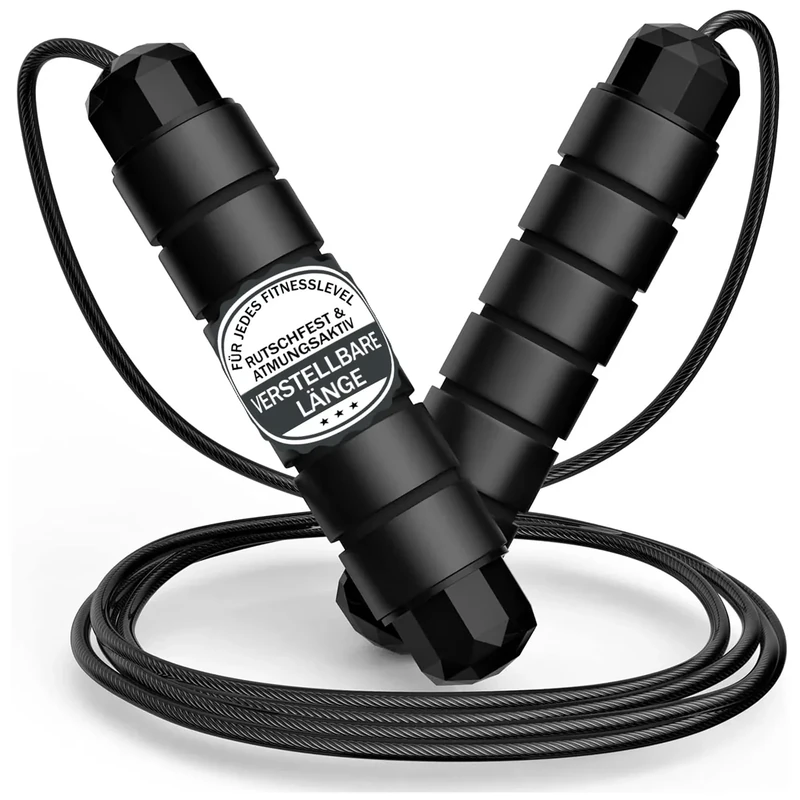 Springseil - Seilspringen für Erwachsene Fitness, 3 Meters Sprungseil Erwachsener für Zur Gewichtsreduktion Länge Einstellbar mit Schaum Griffe Schwarz 1 Stück