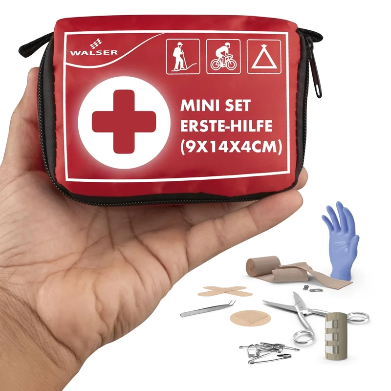 WALSER Premium Mini Erste Hilfe Set 2026, wasserfestes Notfall-Set Outdoor/Camping/Fahrrad, 31-teiliges Reiseapotheke Set, kompaktes Erste Hilfe Set Outdoor, Mini Verbandskasten 2026, First Aid Kit
