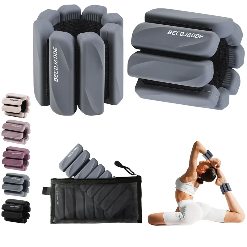 BECOJADDE Gewichtsmanschetten fuß 0.9 KG Je Gewichte für Beine und Arme Set 2 Ankle Weights Handgelenk Gewichte Knöchelgewichte Fussgewichte für Joggen Cardio Aerobic Krafttraining Dunkelgrau