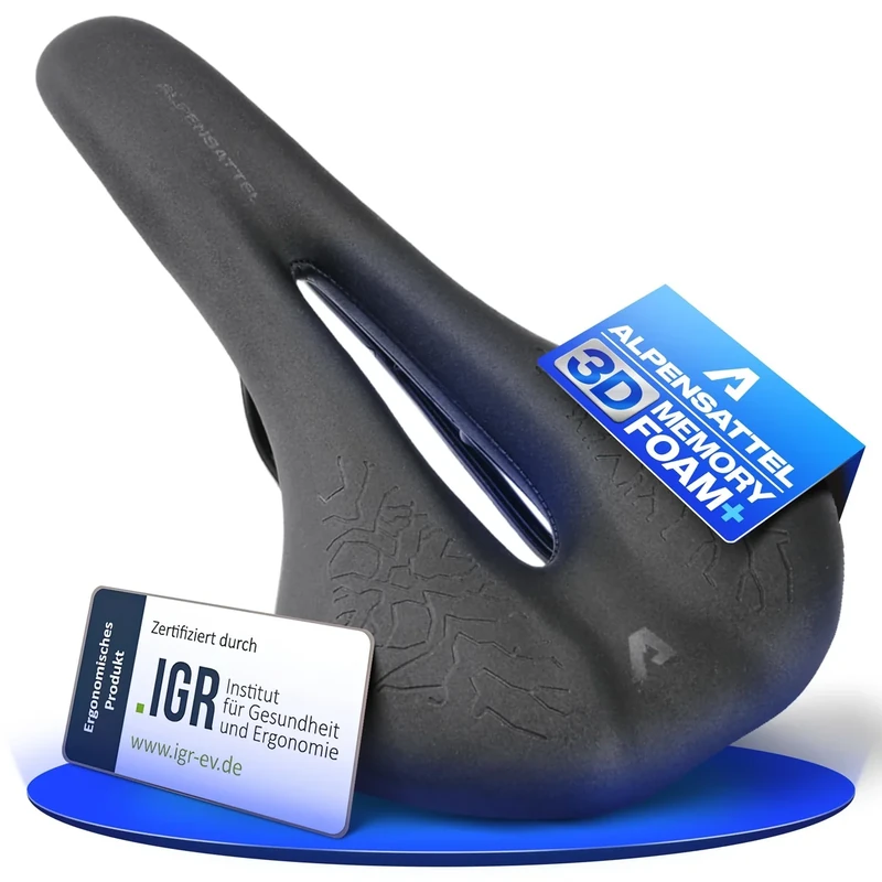 Alpensattel 3.0 Race+ Leistungsstarker und komfortabler Fahrradsattel für Damen und Herren - Ergonomischer Sportsattel | Entlastet Wirbelsäule & unteren Rücken | 3D Memory Foam+
