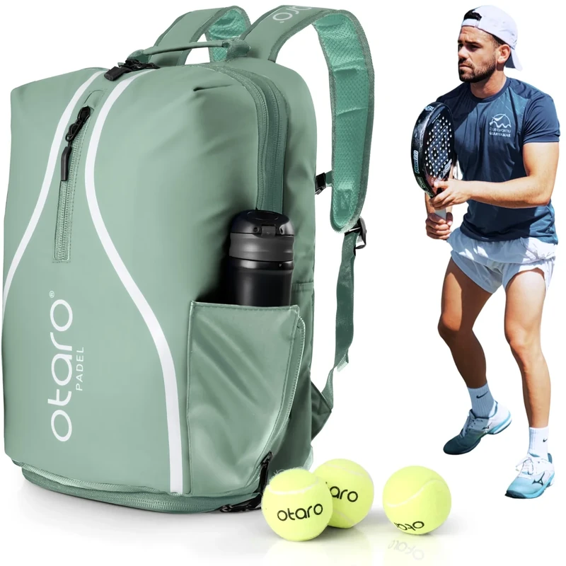 Otaro Padel Rucksack mit Schuhfach, Schlägerfach & Laptopfach | 35L | Padel Tasche für 2 Schläger, Kleidung & Zubehör | Belüftet, Gepolstert & Stylisch | Tennistasche für Herren & Damen (Hell Grün)
