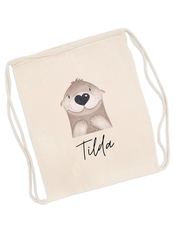 wunderwunsch Turnbeutel personalisiert, Sportbeutel Kinder, Personalisierte Sporttasche Kindergartenkind, Schulranzen Name, Kiga Beutel individualisiert mit deinem Namen (Otter)
