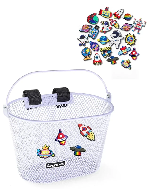 ANZOME Fahrradkorb Kinder Fahrrad Korbe Vorne mit Tragegriff Metall Fahrradlenkerkorb für Jungen & Mädchen Süßes Fahrradzubehör Passend für alle Kinderfahrräder