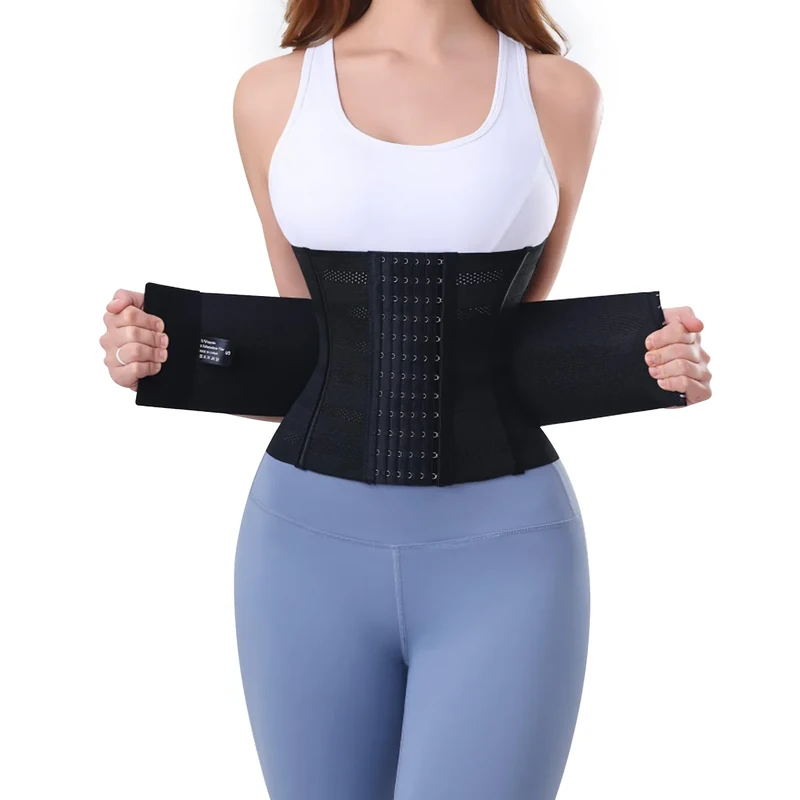 PQWEUU Bauchweggürtel Verstellbarer Waist Trainer für Fitnesstraining Schwitzgürtel für Damen und Herren (Schwarz, S)