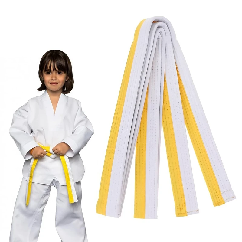 XPEX 260cm Judo gürtel Judo Karate Gürtel Belt Kampfkunst Karate Judo Baumwolle Taekwondo Belts Professioneller Karate Aikido Belt für Kinder Erwachsene Kampfsportgürtel (Weiß+Gelb)