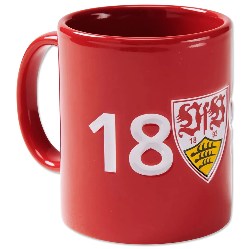VfB Stuttgart Tasse Kaffeebecher 1893 Wappen Relief Rot + Digni Sticker