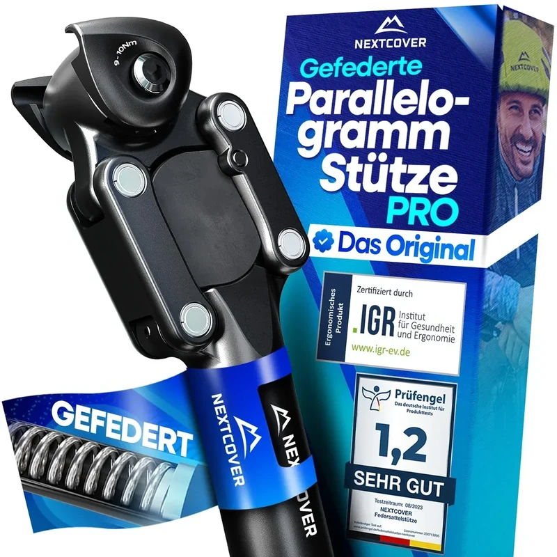 NEXTCOVER® Sattelstütze gefedert Parallelogramm - das Original - mit 27.2/30.9/31.6/34.9mm Durchmesser und [Comfort-Spring] Technologie I gefederte Sattelstütze, Sattelstange, Federsattelstütze
