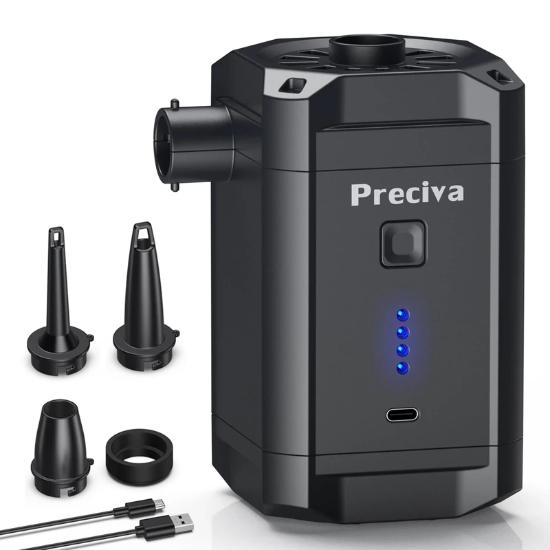 Elektrische Luftpumpe, 5200mAh Wiederaufladbare Akku Luftpumpe tragbar mit 3 Düsen USB-C für Luftmatratzen, Schwimmreifen, Camping Inkl. Tasche, 280L/Min Ideal für Strand, Gartenparty Reise