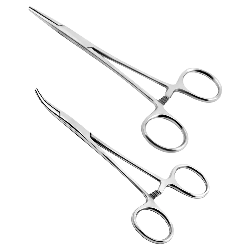 Ainiv 2 Stück Piercingzange Set, 13cm Selbstverriegelnde Piercing Zange, Fischerei Klemme mit Sägezahndesign, Vielseitige Verriegelungszange für DIY Handwerk Haustierpflege (Gerade + Gebogen) - Image 1