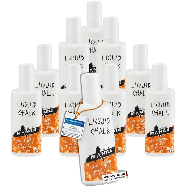 Mantle - Liquid Chalk 10 x 200 ml Flüssigkreide Kletterkreide zum Bouldern Klettern Fitness Gym Gewichtheben von Profis verwendet weiß