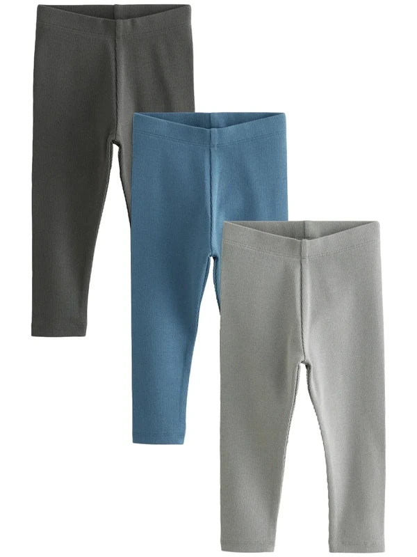 NEXT Jungen Gerippte Leggings, 3er-Pack Blau/Charcoal 110-116