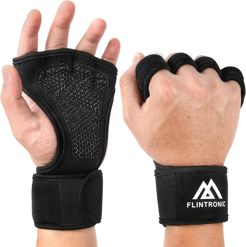flintronic Fitness Handschuhe Herren, Offene Trainingshandschuhe mit Integrierten Handgelenksmanschetten und Vollflächiger, Trainingshandschuhe für Training, Klimmzüge, Calisthenics (L)