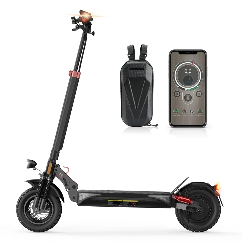 E Scooter mit Straßenzulassung für Erwachsene, 10 Zoll Offroad Luftreifen, Vorne und hinten Vier Stoßdämpfer, Batterie 12,5 Ah, 60–70 km Reichweite, Lenker mit Blinker, Max.150 kg, Smart APP