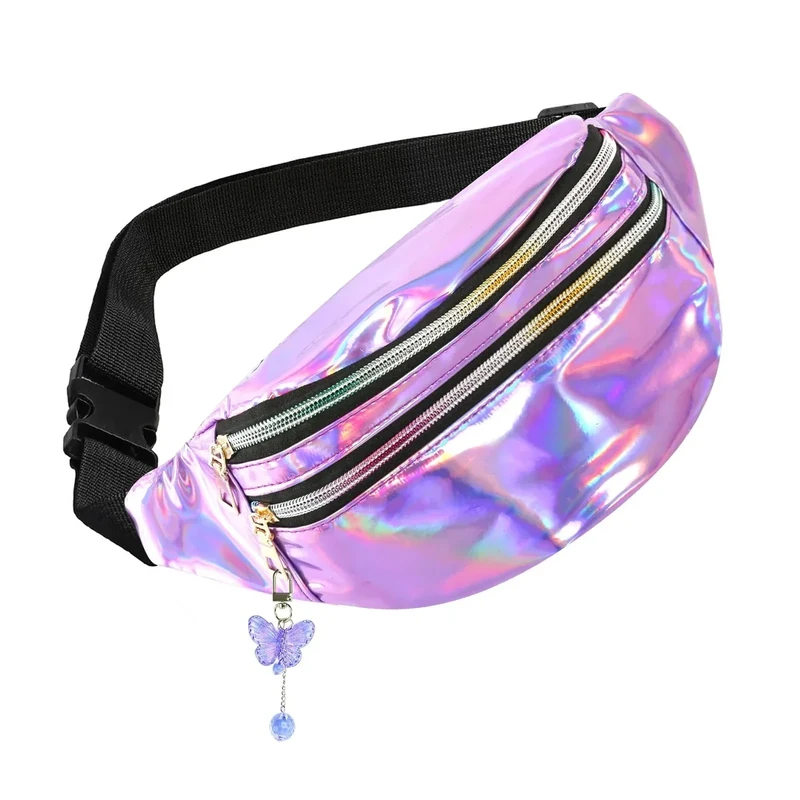 Bauchtasche Mädchen Damen Jungen mit Schmetterling Deko, Bauchtasche Bunt Gürteltasche Damen Stylisch Mädchen Jungen Che Festival Hipbag (Violett)