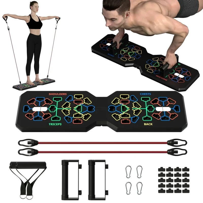 liegestützbrett | Push Up Board | multifunktionale Liegestützgriffe | Faltbare Liegestützständer | Kärpertraining Fitnessstudio Workout| mit Elastisches Trainingsseil