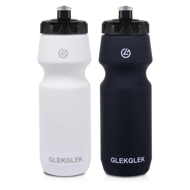 GLEKGLEK Trinkflasche Fahrrad BPA Frei, Sport Trinkflasche 750ml für Outdoor, Fitnessstudio, Laufen, Fussball (Schwarz + Weiß)